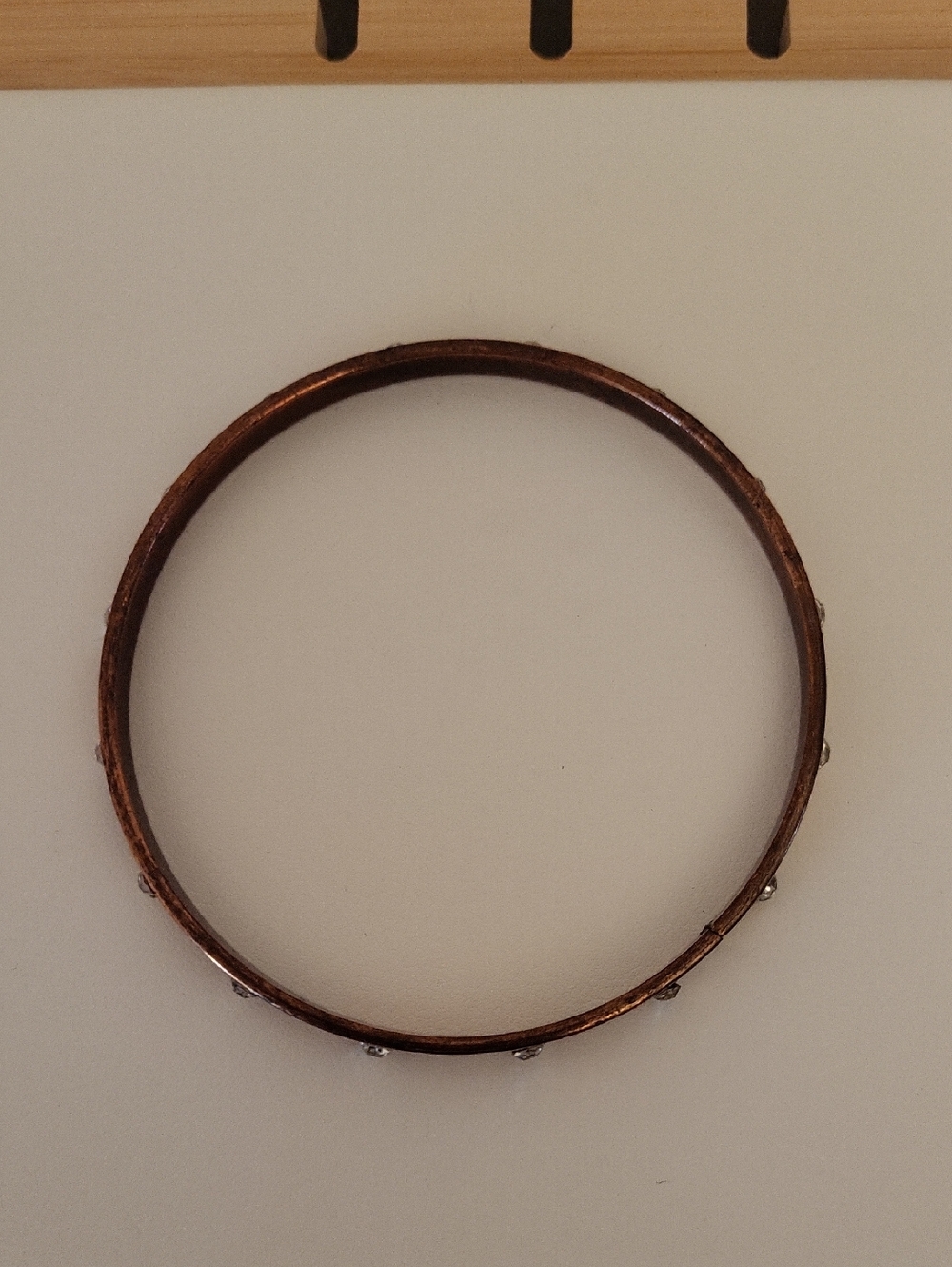 2 Rhinestone-Studded Copper Tone Bangle Bracelets - Picture 4 of 7